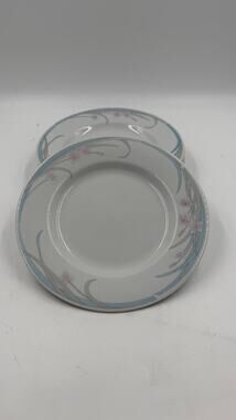 Vintage 1980's Set of 4 Salad Plates 8" Inch Blue Pink on White Porcelain